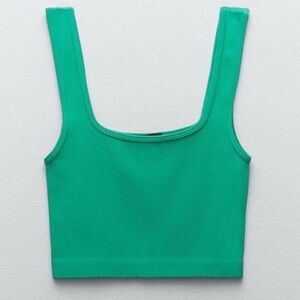 Green Ribbed Square Neck Top